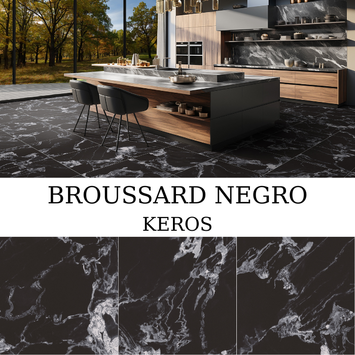Γυαλιστερό πλακάκι Keros Broussard Negro 59,6×59,6 - πορσελανάτος γρανίτης