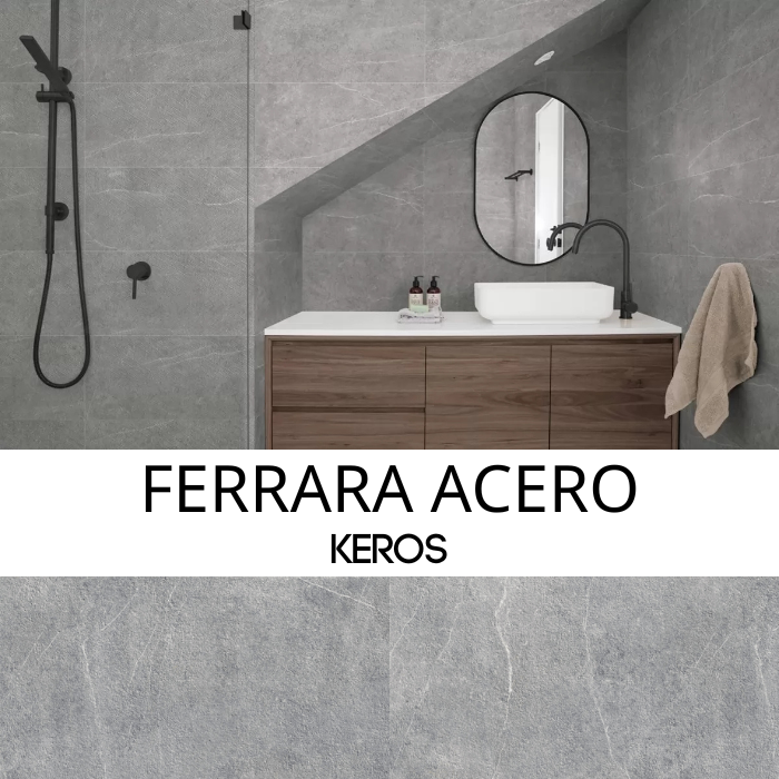Ferrara Acero 80×80 πλακάκι δαπέδου και τοίχου, ματ πορσελανάτο Keros Ceramica, ισπανικής προέλευσης.