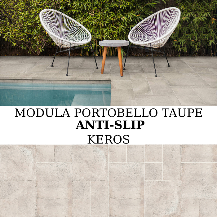 Keros Modula Portobello Taupe Anti-Slip πλακάκι δαπέδου 100x100 λευκής μάζας με Matt Relieve και αντιολισθητική επιφάνεια