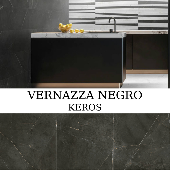 Πλακάκι Keros Vernazza Negro τύπου μαρμάρου 59,6×59,6 ματ