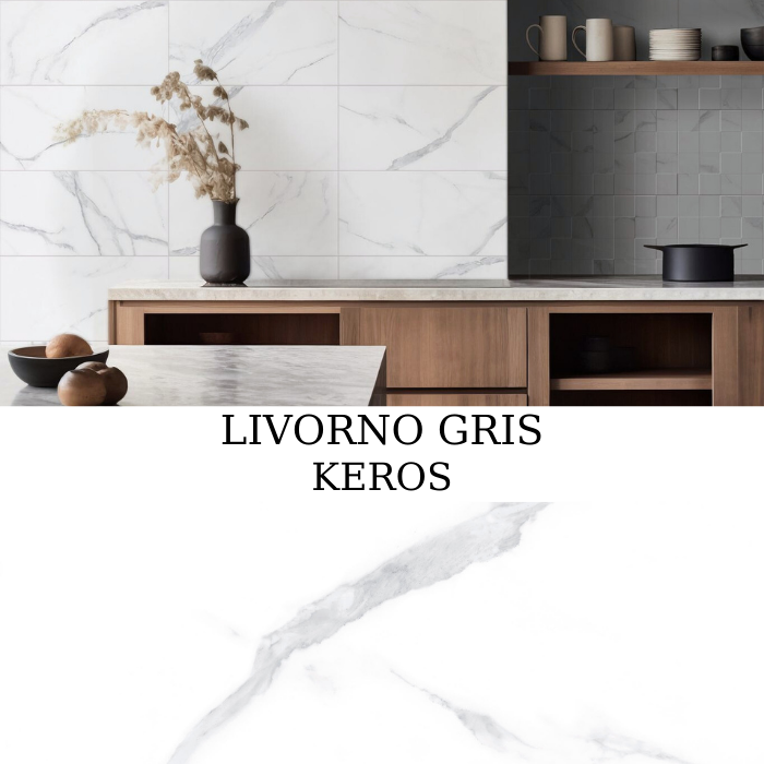 Πλακάκι τοίχου Livorno Gris 30x60 γυαλιστερό με μαρμάρινη όψη σε γκρι τόνους