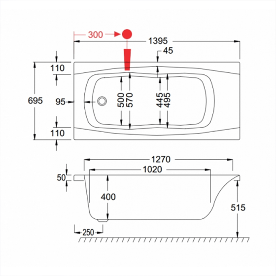 ΜΠΑΝΙΕΡΑ ΕΛΕΥΘΕΡΗΣ ΤΟΠΟΘΕΤΗΣΗΣ ΑΚΡΥΛΙΚΗ CARRON Imperial 140x70