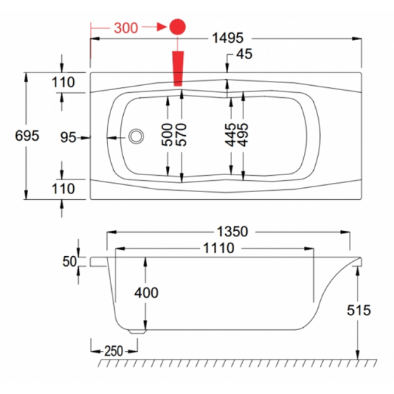 ΜΠΑΝΙΕΡΑ ΕΛΕΥΘΕΡΗΣ ΤΟΠΟΘΕΤΗΣΗΣ ΑΚΡΥΛΙΚΗ CARRON Imperial 150x70
