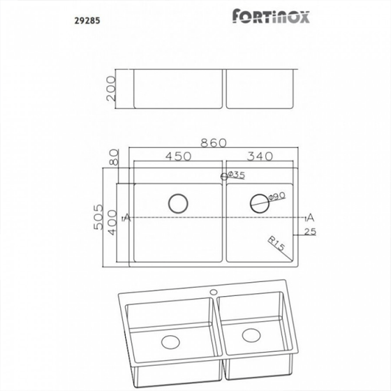 ΝΕΡΟΧΥΤΗΣ ΕΝΘΕΤΟΣ INOX (86X50,5) Squadro 29285 BY FORTINOX