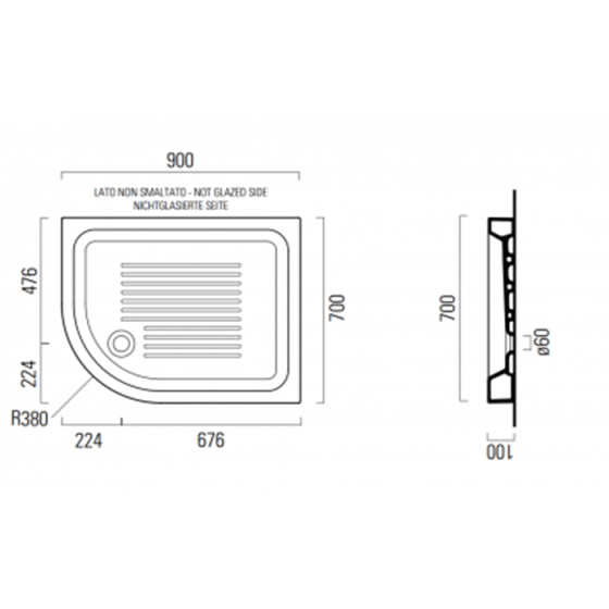 ΝΤΟΥΖΙΕΡΑ ΠΟΡΣΕΛΑΝΗΣ ΗΜΙΚΥΚΛΙΚΗ 90x70x10cm GSI BASIC L/R