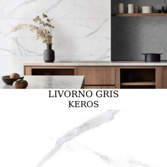 Πλακάκι τοίχου Livorno Gris 30x60 γυαλιστερό με μαρμάρινη όψη σε γκρι τόνους