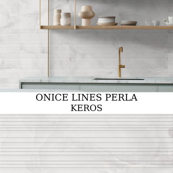 Onice Lines Perla 25x50 γυαλιστερό ανάγλυφο πλακάκι τοίχου με περλέ μαρμάρινη όψη