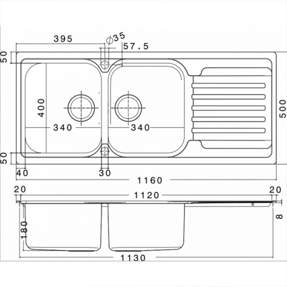 ΝΕΡΟΧΥΤΗΣ ΕΝΘΕΤΟΣ INOX (116X50) Venezia 8316 BY APELL
