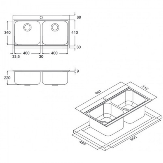 ΝΕΡΟΧΥΤΗΣ ΕΝΘΕΤΟΣ INOX (89,7X51) Iris 9320 BY APELL