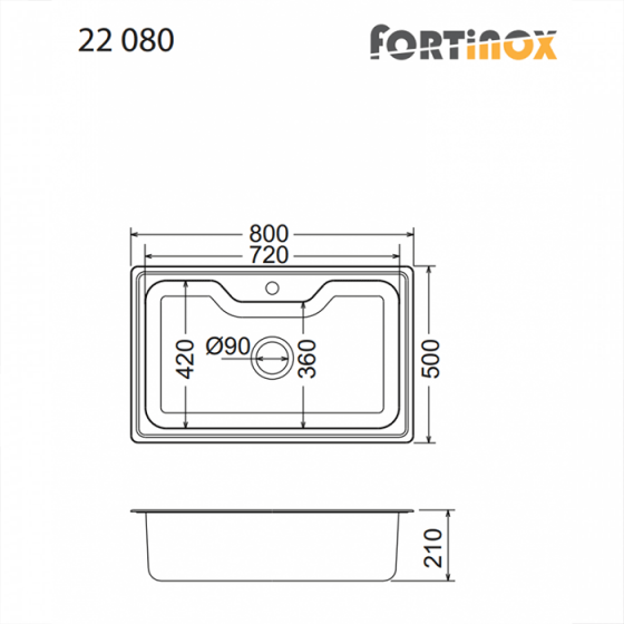 ΝΕΡΟΧΥΤΗΣ ΕΝΘΕΤΟΣ INOX (80X50) Arena 22080 BY FORTINOX
