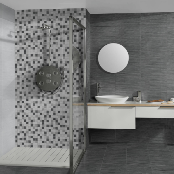 Κεραμικό πλακάκι τοίχου με ανάγλυφη γεωμετρική υφή cubik και γκρι ματ φινίρισμα από τη σειρά Tessile της KEROS.