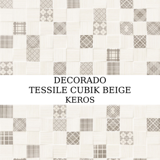 Ανάγλυφο κεραμικό πλακάκι τοίχου με γεωμετρικά μοτίβα cubik και μπεζ ματ φινίρισμα από τη σειρά Tessile της KEROS.