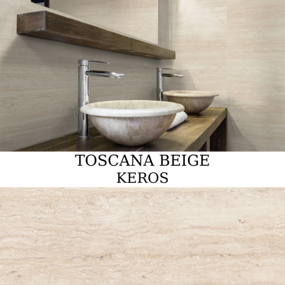 Κεραμικό πλακάκι τοίχου με ματ μαρμάρινη όψη και ζεστή μπεζ απόχρωση από τη σειρά Toscana της KEROS.