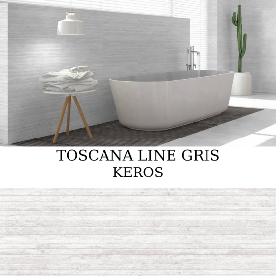 Κεραμικό πλακάκι τοίχου με ματ μαρμάρινη όψη, γκρι απόχρωση και κυματιστό ανάγλυφο σχέδιο από τη σειρά Toscana της KEROS.